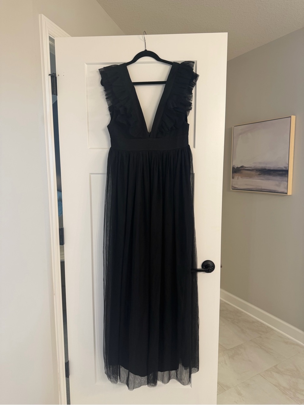 Lulu's Black Deep V Ruffle-Trim Maxi Dress - Picture 4 of 6